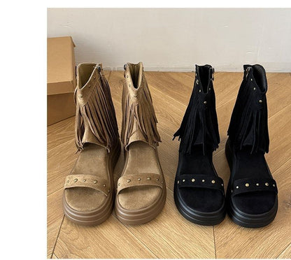 Plain Studded Platform Boots Short