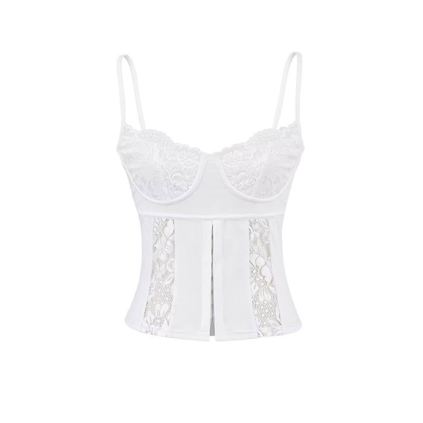 Corset-Waist Cami Top with Lace Trim