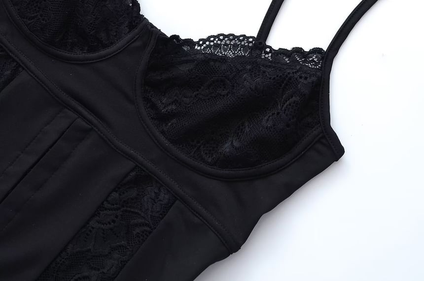 Corset-Waist Cami Top with Lace Trim