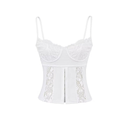 Corset-Waist Cami Top with Lace Trim