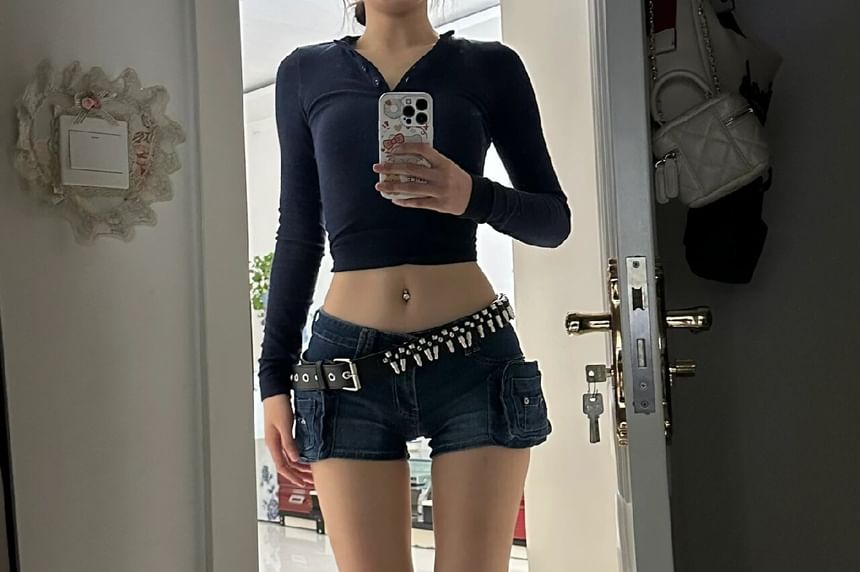 Low Waist Washed Denim Shorts