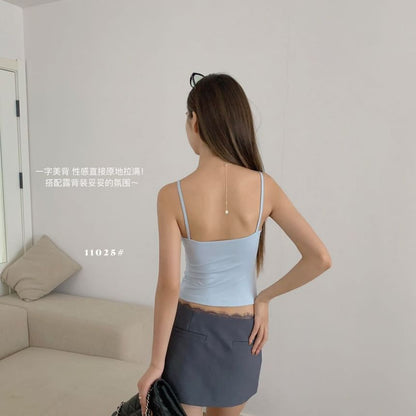 Ruched Lace-Paneled Padded Slim Camisole Top