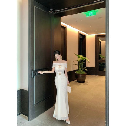 Off-Shoulder Lace Panel Cutout Mermaid Evening Dress