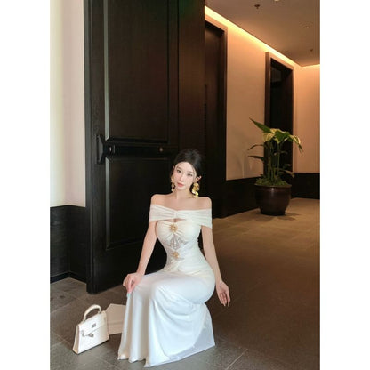 Off-Shoulder Lace Panel Cutout Mermaid Evening Dress