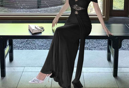 Off-Shoulder Lace Panel Cutout Mermaid Evening Dress