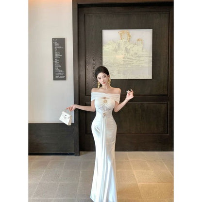 Off-Shoulder Lace Panel Cutout Mermaid Evening Dress