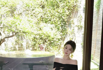 Off-Shoulder Lace Panel Cutout Mermaid Evening Dress