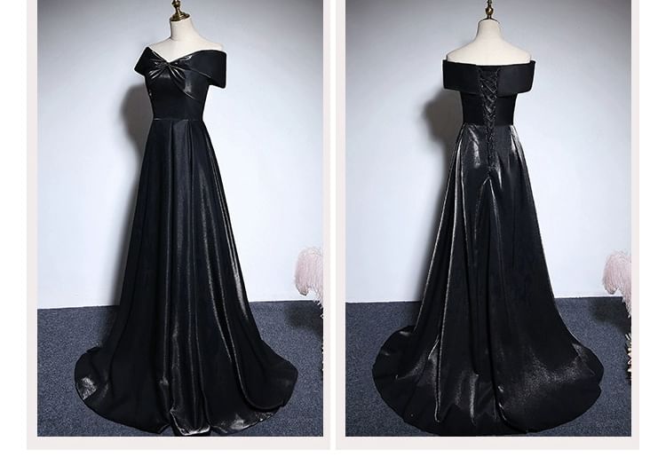 Off-Shoulder Plain A-Line Satin Evening Gown