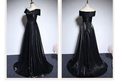 Off-Shoulder Plain A-Line Satin Evening Gown