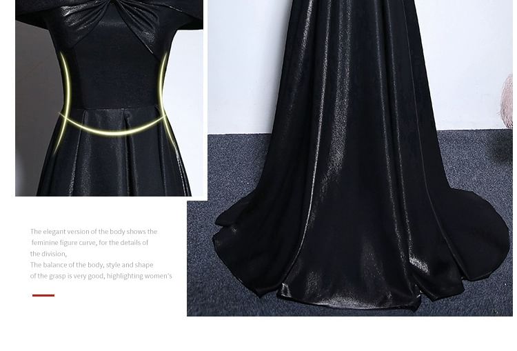 Off-Shoulder Plain A-Line Satin Evening Gown