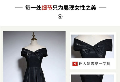 Off-Shoulder Plain A-Line Satin Evening Gown