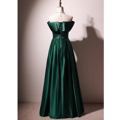 Off-Shoulder Plain Ruched Pleated Satin A-Line Evening Gown
