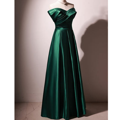 Pleated Gown Evening Ruched Satin A-Line Off-Shoulder Plain