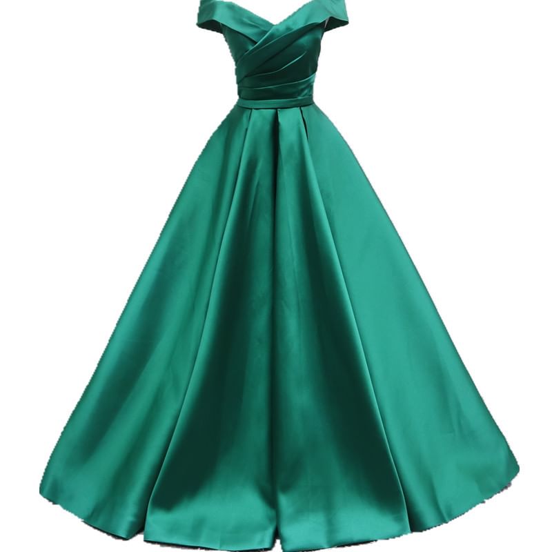 Off-Shoulder Plain Ruched Pleated Satin A-Line Evening Gown