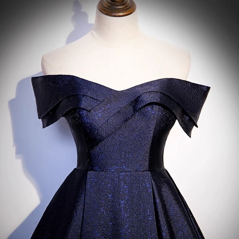 Off-Shoulder Glitter Satin A-Line Evening Gown