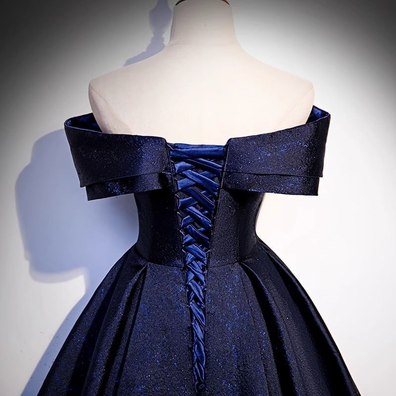 Off-Shoulder Glitter Satin A-Line Evening Gown