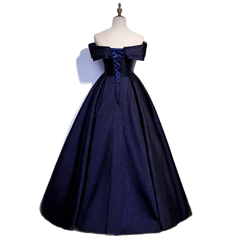 Off-Shoulder Glitter Satin A-Line Evening Gown