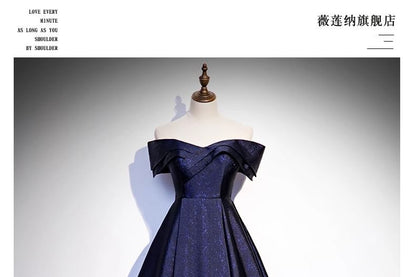 Off-Shoulder Glitter Satin A-Line Evening Gown
