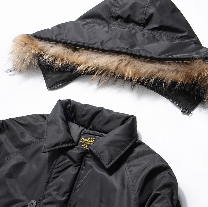 Detachable Faux Fur-Trim Hooded Parka