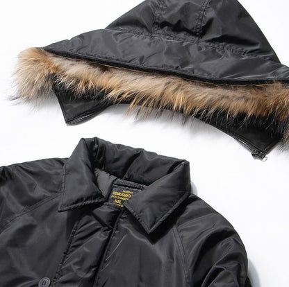 Detachable Faux Fur-Trim Hooded Parka