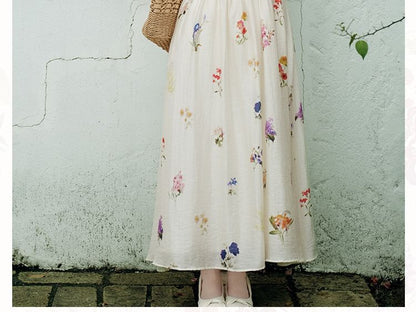 Spaghetti Strap Square Neck Floral Print Maxi A-Line Dress / Plain Crop Cardigan / Set