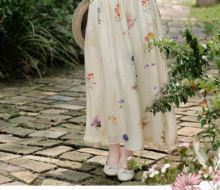 Spaghetti Strap Square Neck Floral Print Maxi A-Line Dress / Plain Crop Cardigan / Set