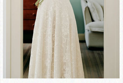 Spaghetti Strap V-Neck Lace Maxi A-Line Dress / Plain Flower Accent Crop Cardigan / Set