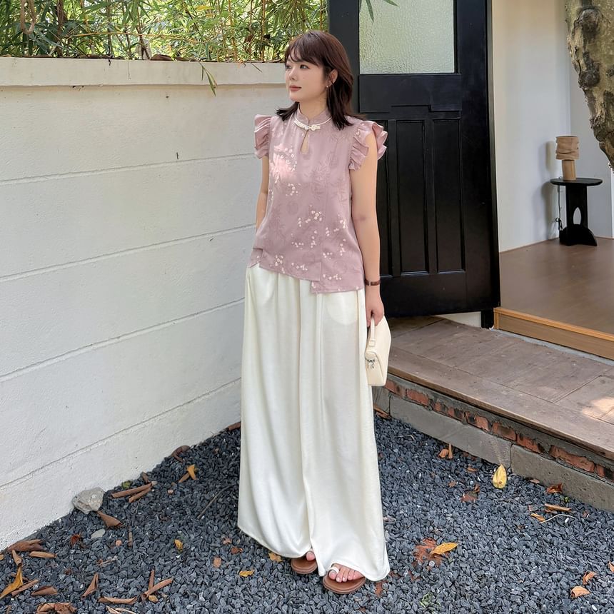 Plus Size Elastic Waist Plain Culottes