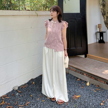 Plus Size Elastic Waist Plain Culottes