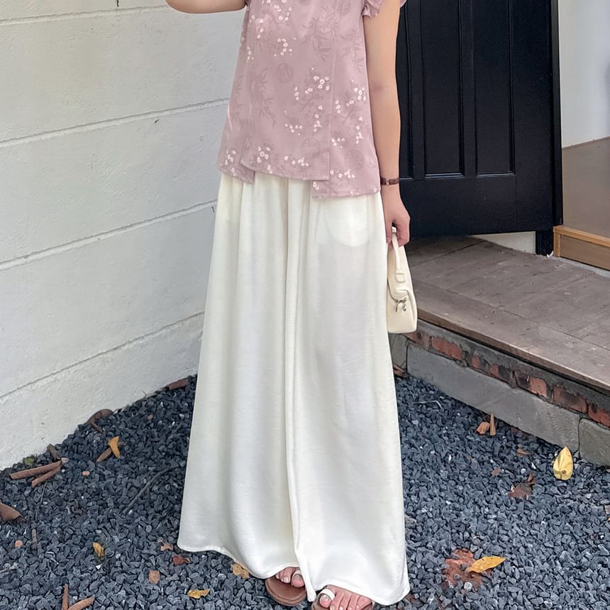 Plus Size Elastic Waist Plain Culottes