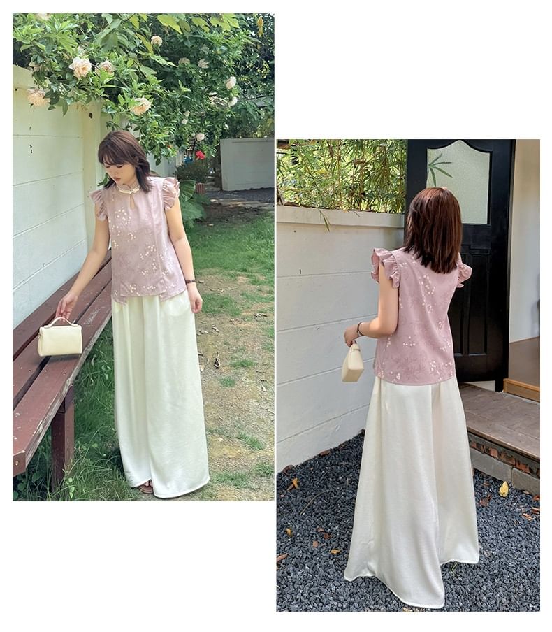 Plus Size Elastic Waist Plain Culottes