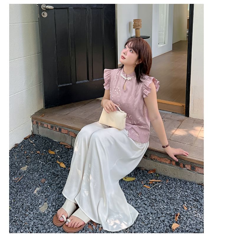 Plus Size Elastic Waist Plain Culottes