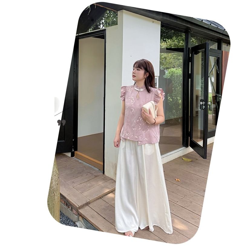 Plus Size Elastic Waist Plain Culottes