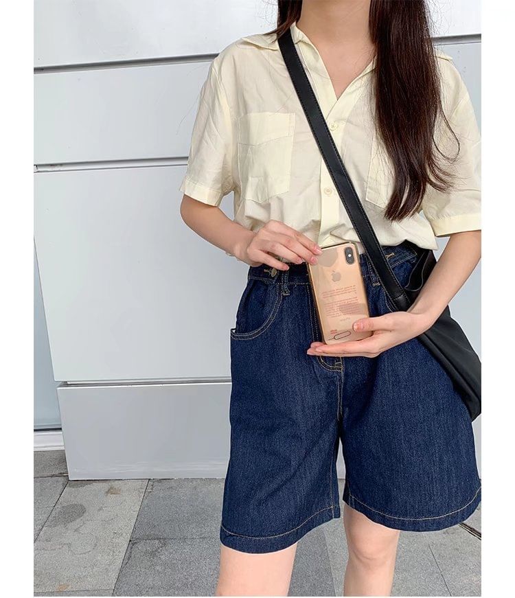 High Waist Washed Denim Shorts