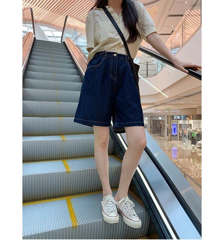 High Waist Washed Denim Shorts