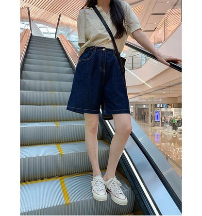 High Waist Washed Denim Shorts