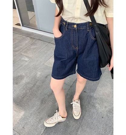 High Waist Washed Denim Shorts