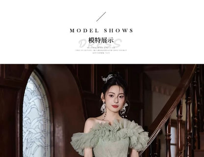 Off Shoulder Mesh A-Line Evening Gown