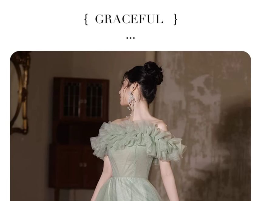 Off Shoulder Mesh A-Line Evening Gown