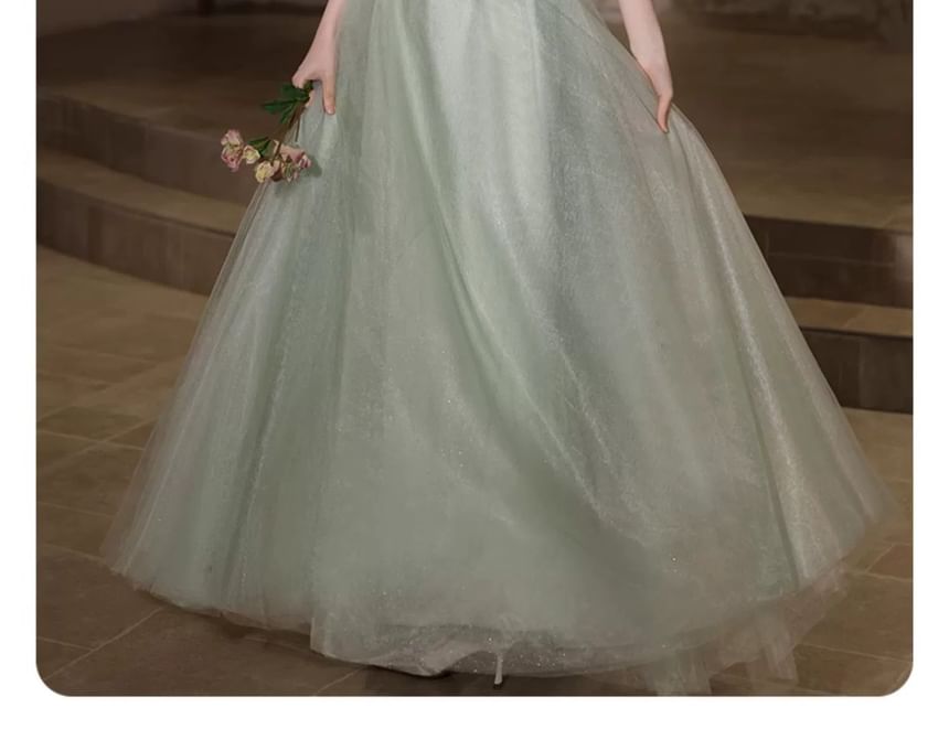 Off Shoulder Mesh A-Line Evening Gown