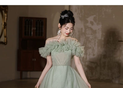 Off Shoulder Mesh A-Line Evening Gown