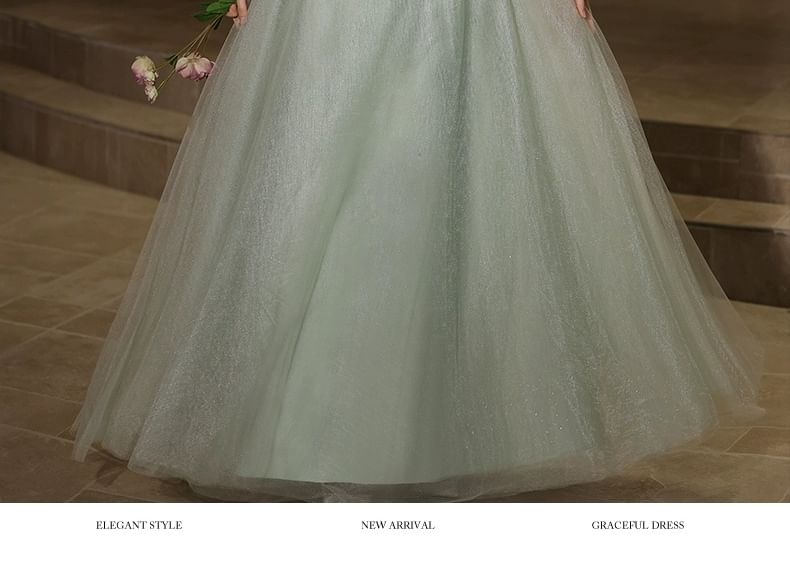 Off Shoulder Mesh A-Line Evening Gown