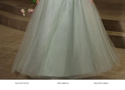 Off Shoulder Mesh A-Line Evening Gown
