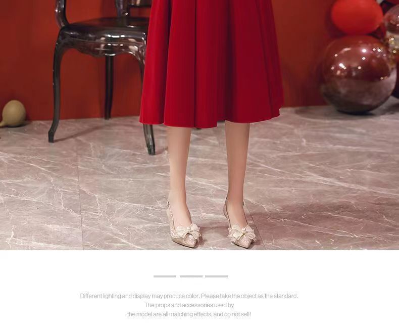 Puff-Sleeve Square Neck Plain Midi A-Line Cocktail Dress