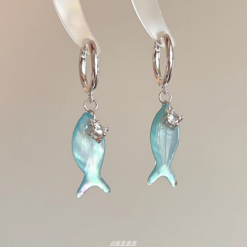 Fish Earring Rhinestone Hoop Drop
