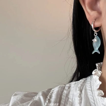 Fish Earring Rhinestone Hoop Drop