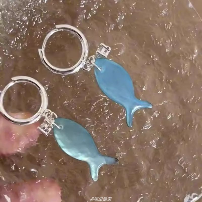 Fish Earring Rhinestone Hoop Drop