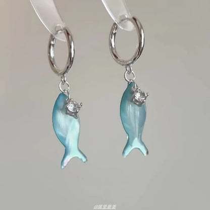 Fish Earring Rhinestone Hoop Drop