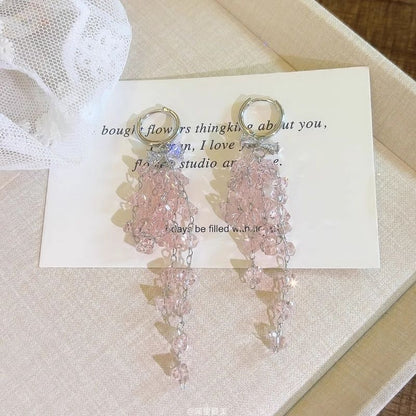 Huggie Rhinestone Bow Drop Fringed Earring