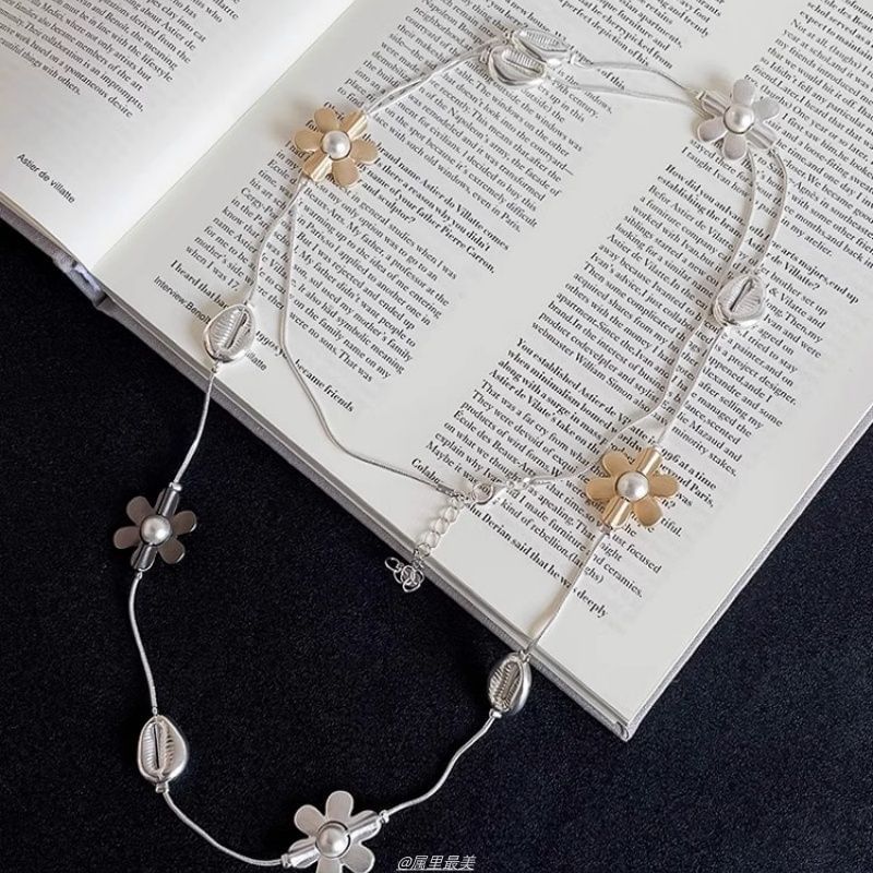 Pearl Necklace Long Flower Faux